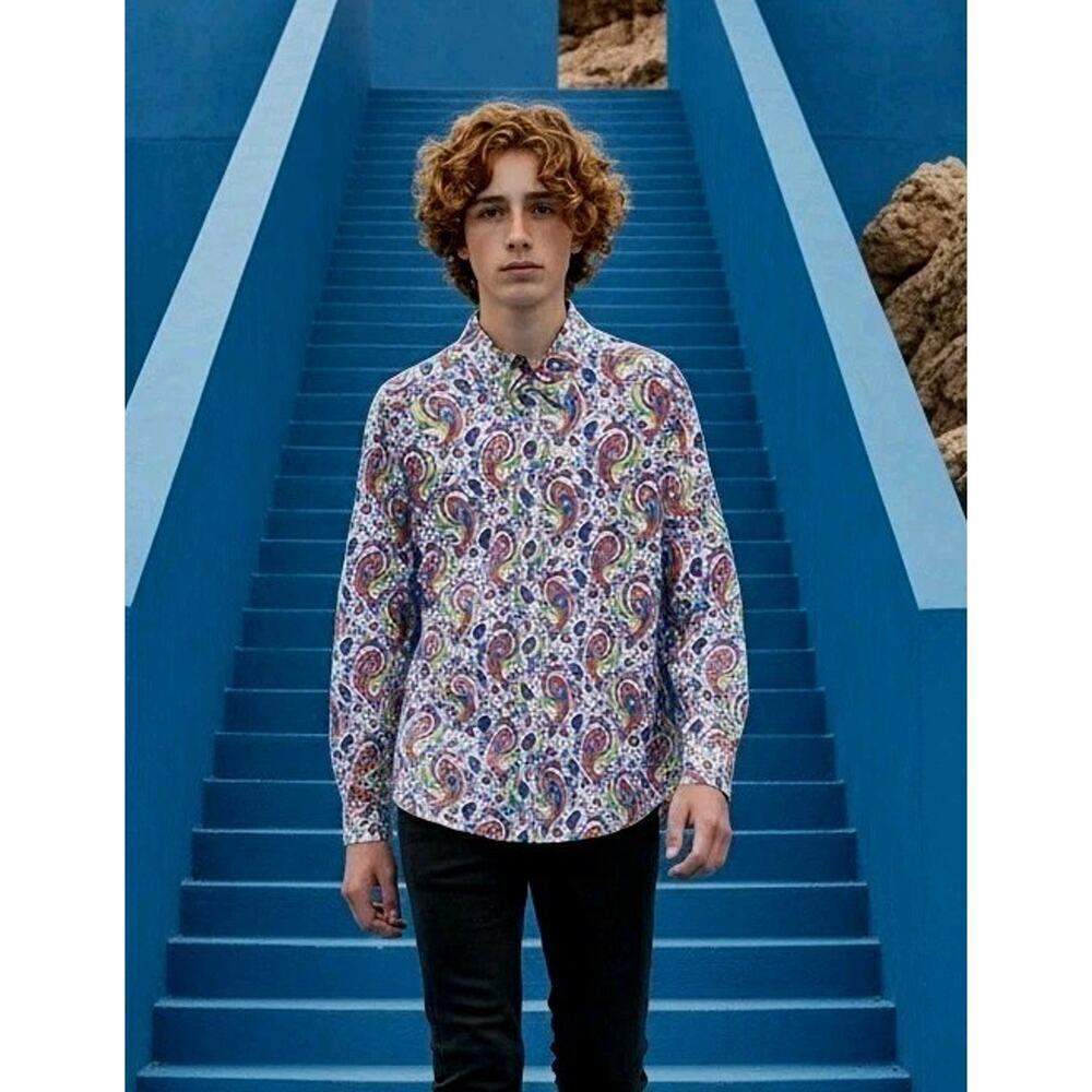 Men's Cremieux PREMIUM DENIM Long Sleeve Shirt XL Multicolor Paisley Art Hipster